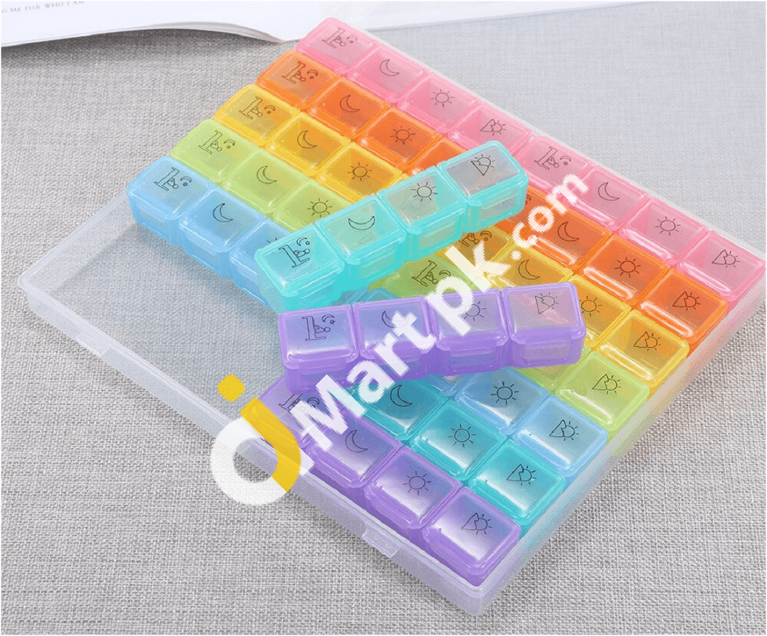Pill Storage Box 7 Days Organizer With Rainbow 28X56 Compartments - Imported From Uk