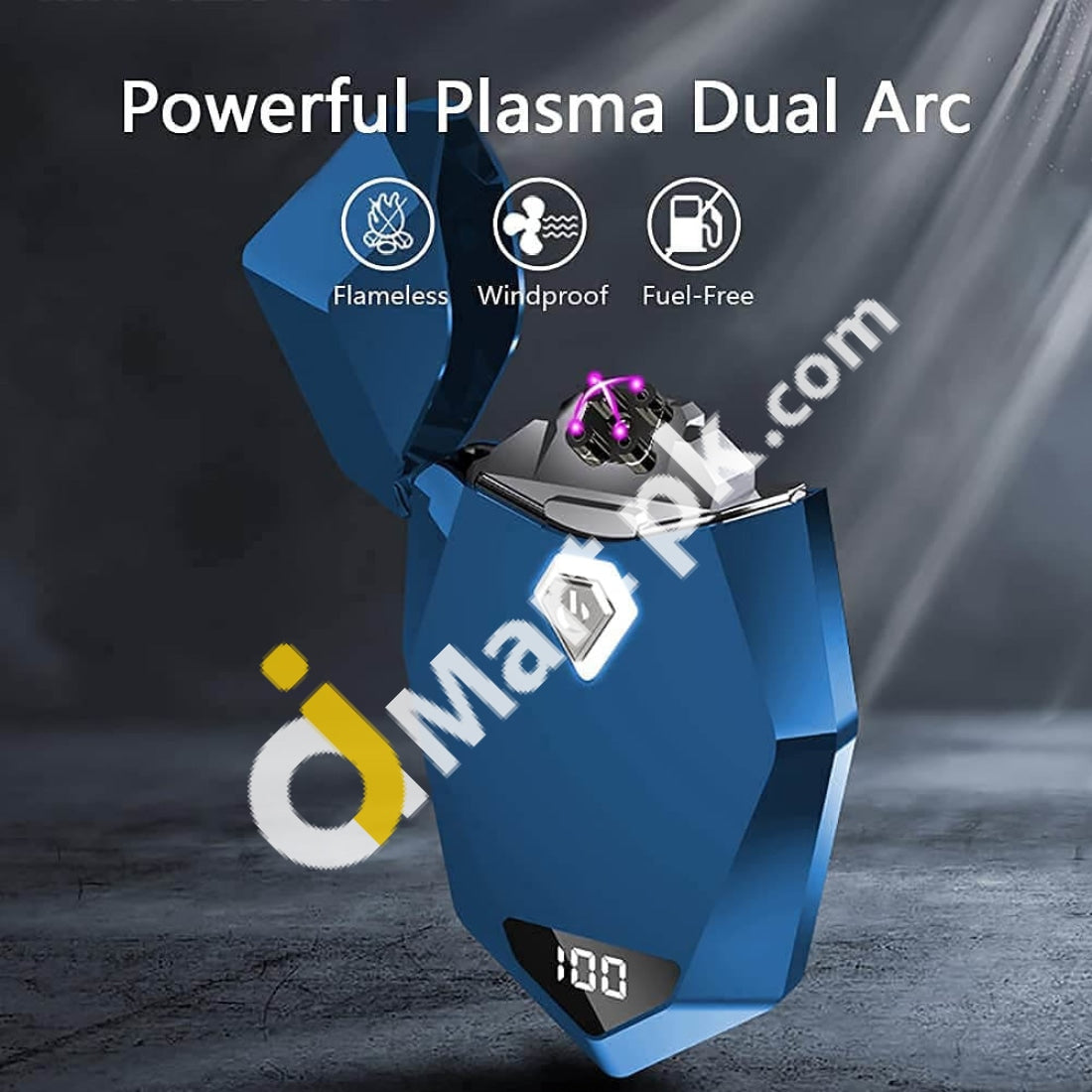 Plasma Lighter Windproof Dual Arc Diamond-Shaped Led Switch Usb Rechargeable Flameless With Digital