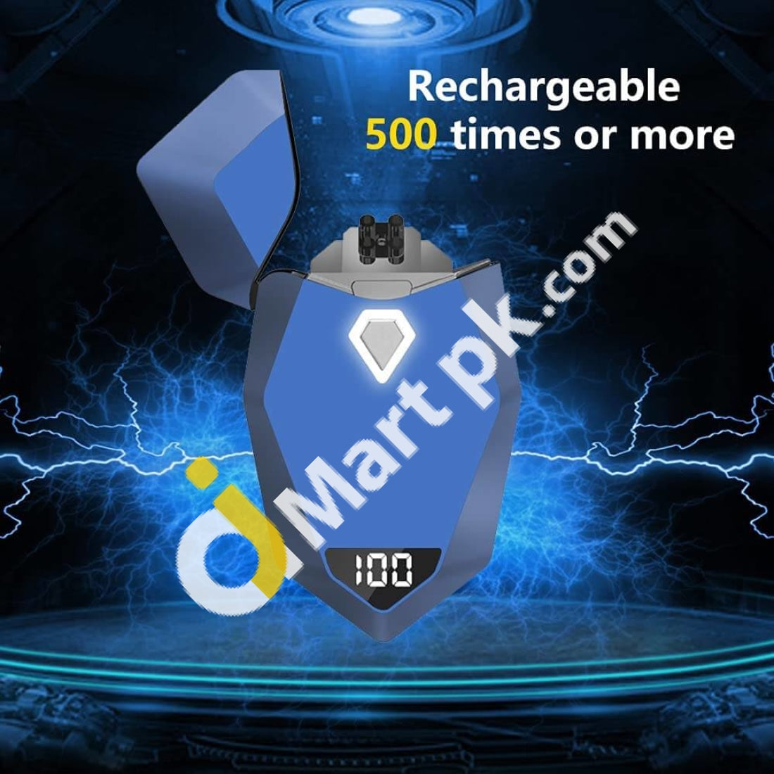 Plasma Lighter Windproof Dual Arc Diamond-Shaped Led Switch Usb Rechargeable Flameless With Digital