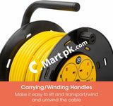 Slx 30 Metre Extension Lead Heavy Duty Cable Reel 4 Sockets Uk Cord With Thermal Cut-Out Protection
