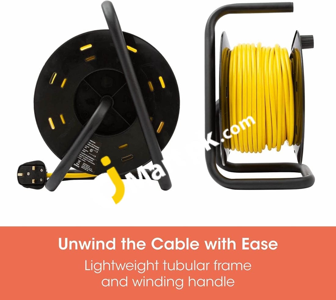 Slx 30 Metre Extension Lead Heavy Duty Cable Reel 4 Sockets Uk Cord With Thermal Cut-Out Protection