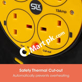 Slx 30 Metre Extension Lead Heavy Duty Cable Reel 4 Sockets Uk Cord With Thermal Cut-Out Protection