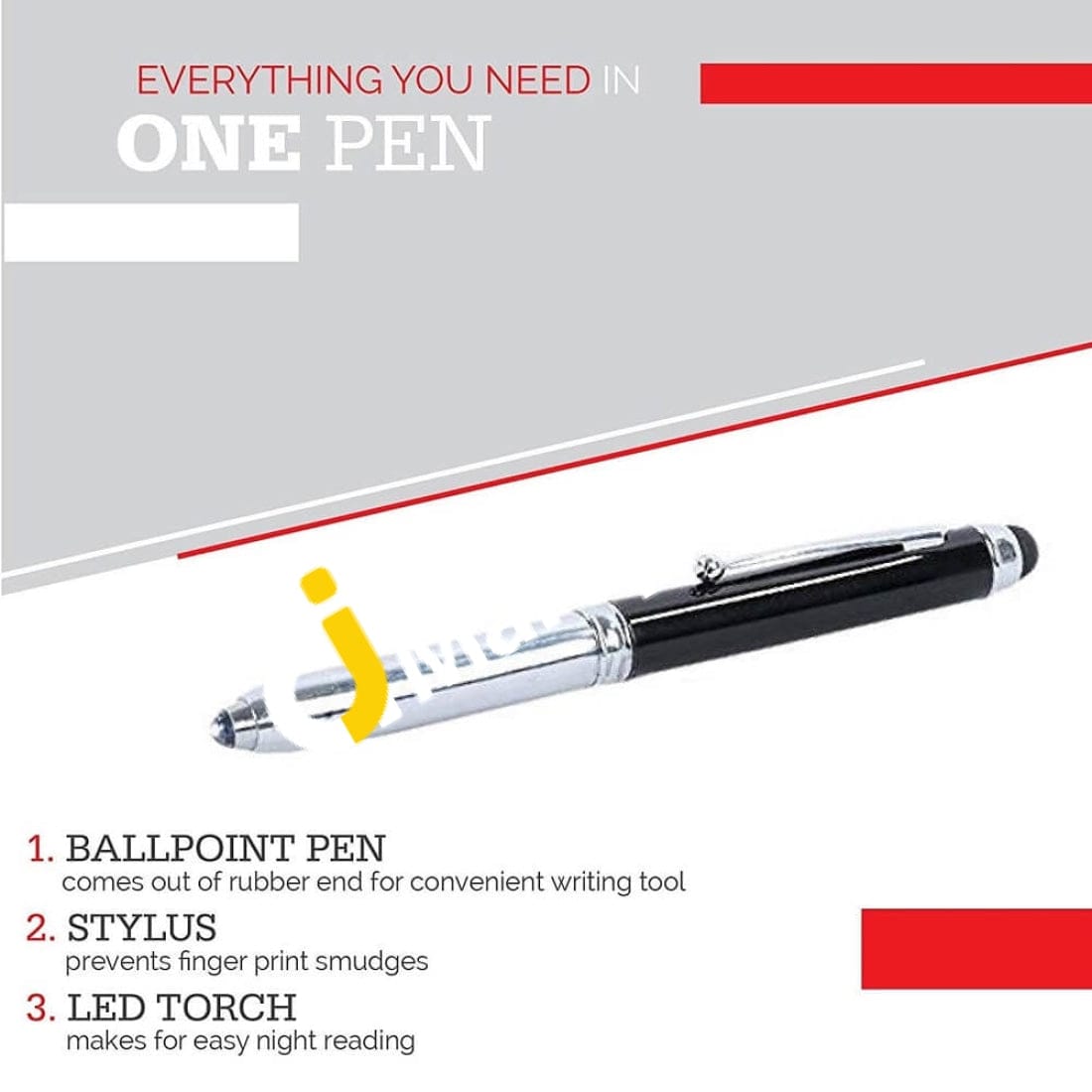 Stylus Pen With Light (3-In-1) Capacitive Aluminium Led Torch Ballpoint For All Touch Screen Tablets
