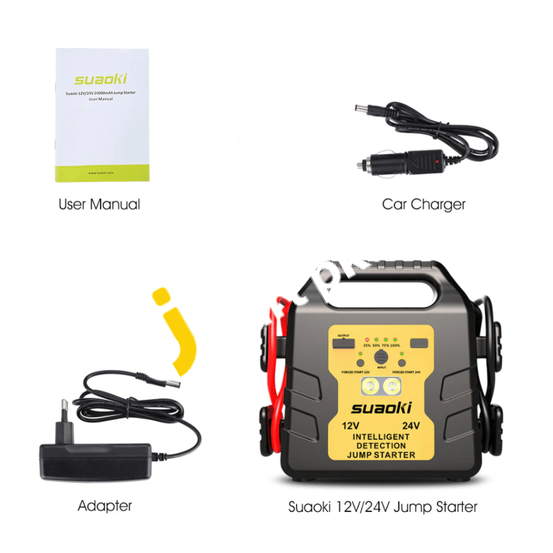 Suaoki G19 12V/24V 1000A 24000Mah Portable Car Jump Starter With Led Lights 5V/2.4A Phone Usb