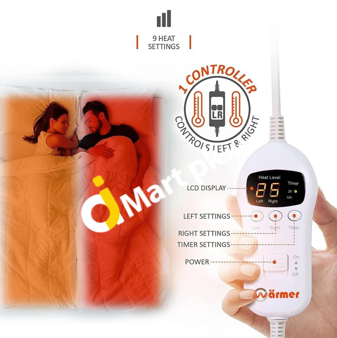 Warmer King Size Electric Blanket With 1 Controller Double Heating Zones 9 Heat Settings 2 & 10 Hour