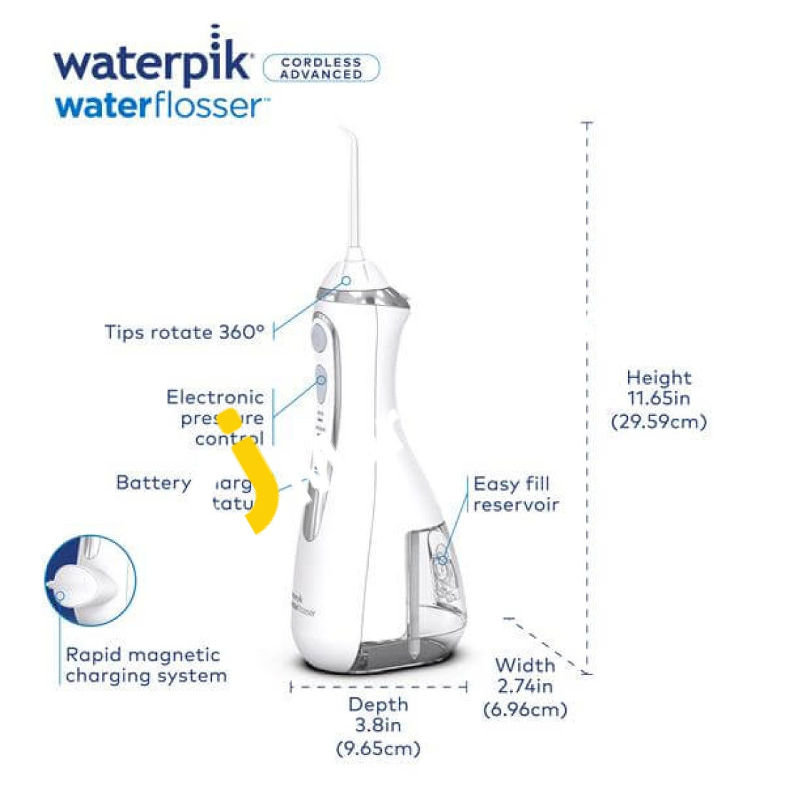 Waterpik Cordless Advanced Waterflosser Wireless Oral Irrigator With 4 Attachments 3 Pressure
