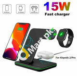 Wireless Charger 3 In 1 15W Qi Fast Charging Stand For Iphone Iwatch Airpods Pro - Imported From Uk