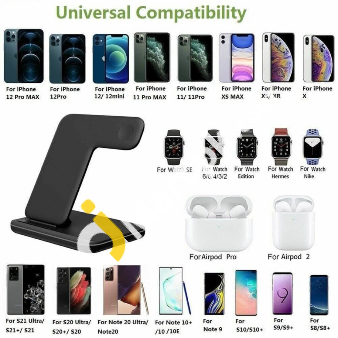 Wireless Charger 3 In 1 15W Qi Fast Charging Stand For Iphone Iwatch Airpods Pro - Imported From Uk