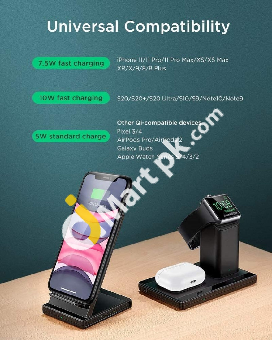 3 In 1 Wireless Charging Station 15W For Iphone/Airpods/Apple Watch Fast Stand - Imported From Uk