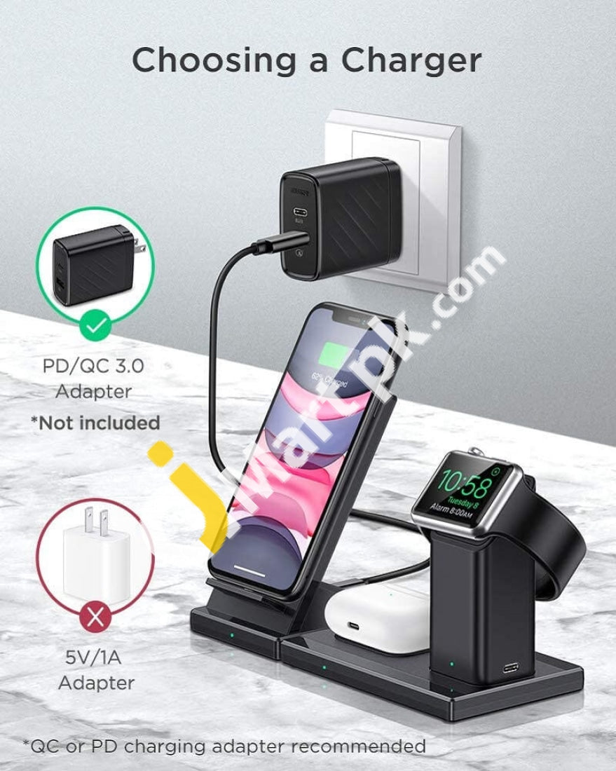 3 In 1 Wireless Charging Station 15W For Iphone/Airpods/Apple Watch Fast Stand - Imported From Uk