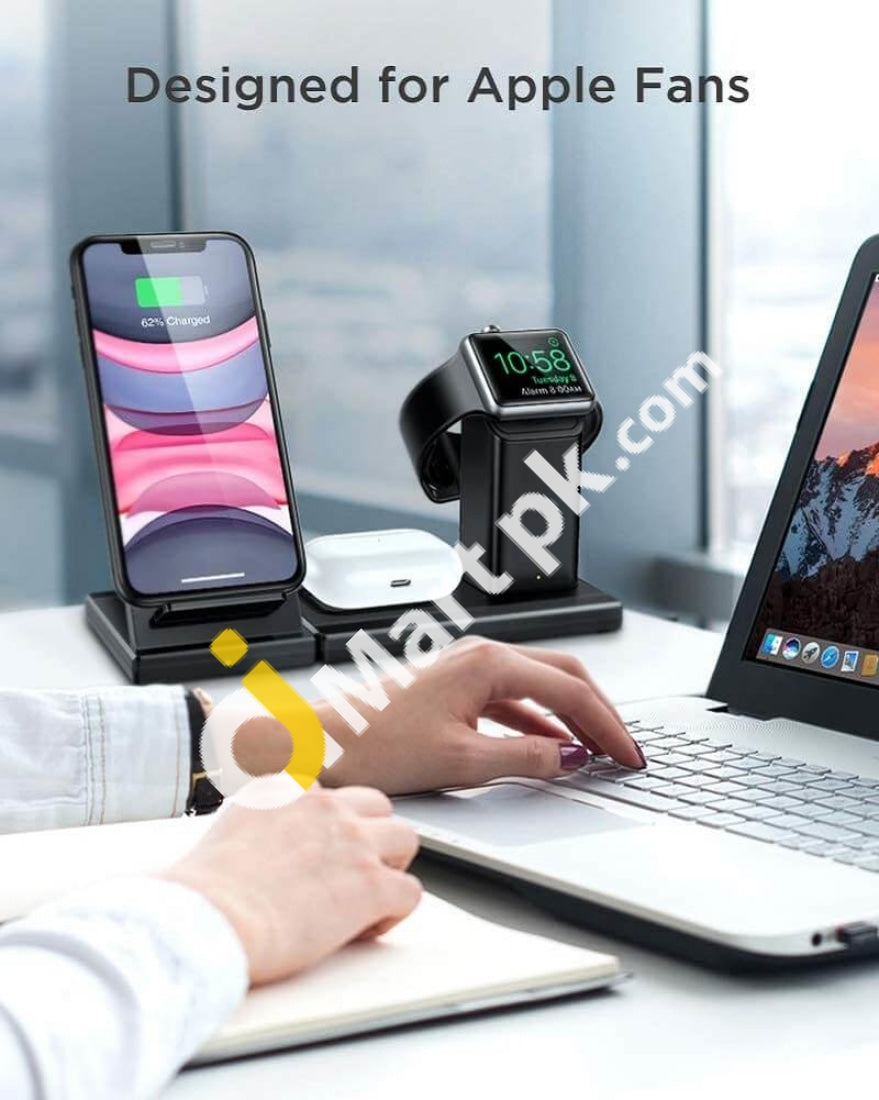 3 In 1 Wireless Charging Station 15W For Iphone/Airpods/Apple Watch Fast Stand - Imported From Uk