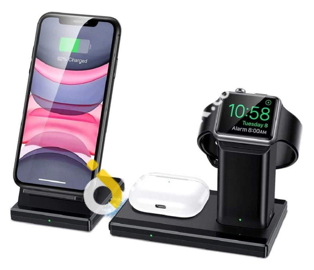 3 In 1 Wireless Charging Station 15W For Iphone/Airpods/Apple Watch Fast Stand - Imported From Uk