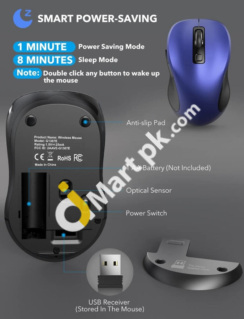 Wireless Mouse G1307E 2.4Ghz Ergonomic Computer With Usb Receiver And 3 Adjustable Levels 6 Button