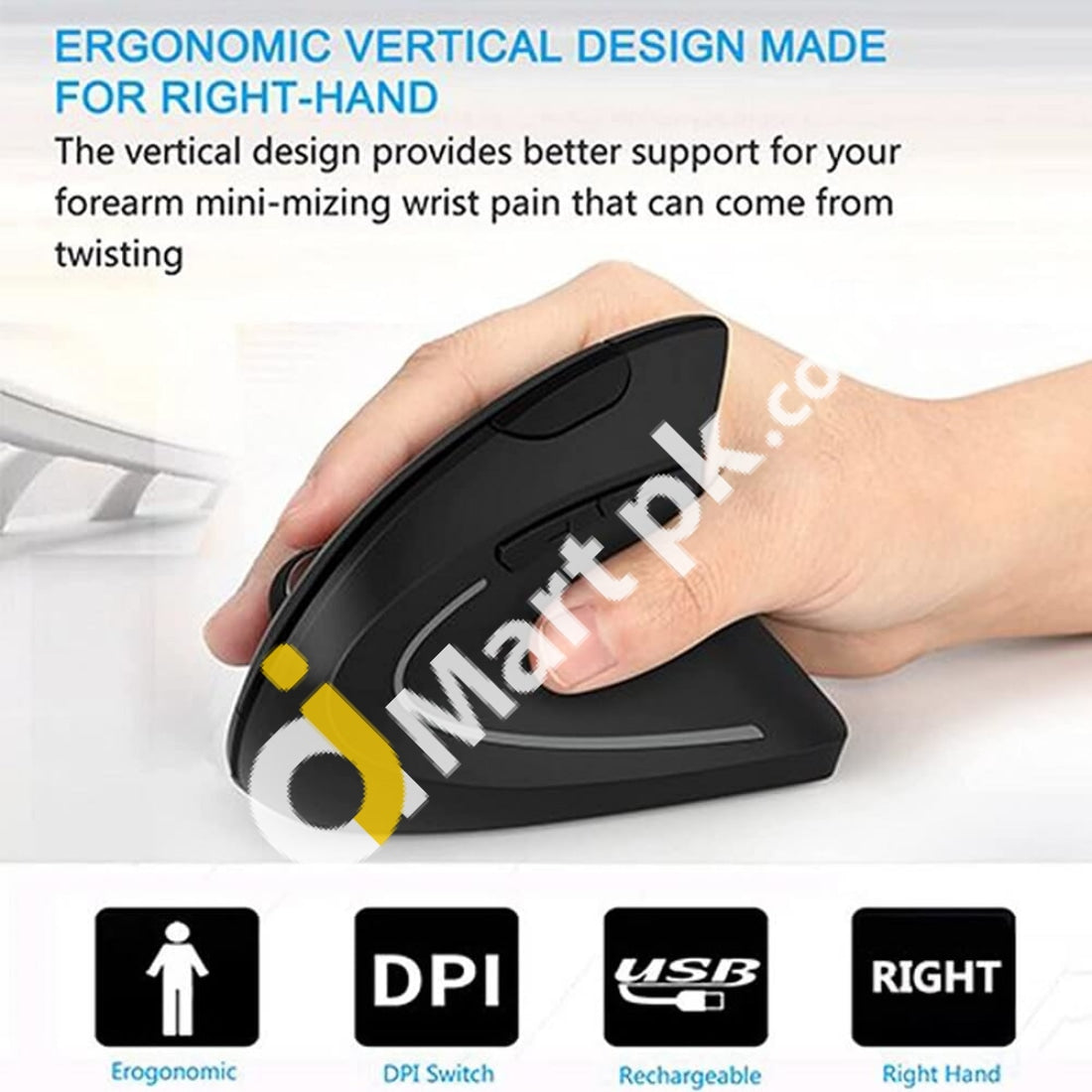 Ergonomic Mouse Vertical Wireless - Rechargeable 2.4Ghz Optical Mice
