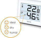 Beurer HM16 Thermo-Hygrometer, Indoor Climate Control for a Healthier Home, Displays Room Temperature & Humidity, Easy to Interpret Smiley Face Sequencing - Imported from UK