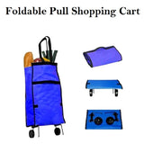 Collapsible Shopping Trolley Foldable Shopping Cart with Retractable Wheel & Stand - Imported from UK