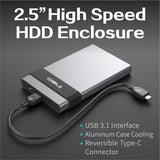 ineo USB 3.1 Gen 2 Type C Aluminum External Hard Drive Enclosure for 2.5" 9.5mm & 7mm SATA HDD SSD - Imported from UK