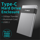 ineo USB 3.1 Gen 2 Type C Aluminum External Hard Drive Enclosure for 2.5" 9.5mm & 7mm SATA HDD SSD - Imported from UK