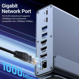 15 in 1 USB-C Docking Station 4K HD Vertical Hub with Triple Monitor 4K Display Dual HDMI + DP 5xUSB 3.0/2.0 PD 3.0