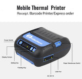 Milestone Portable Mobile Bluetooth4.0 Thermal Printer, 80mm 2-in-1 Wireless Mini Receipt Printer, Sticker Label Thermal Printer - Imported from UK