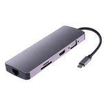Type-C Hub 8-in-1 Adapter Converter with HDMI + VGA + SD/TF Card Reader + RJ45 + PD + 2x USB3.0 - Imported from UK