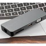Type-C Hub 8-in-1 Adapter Converter with HDMI + VGA + SD/TF Card Reader + RJ45 + PD + 2x USB3.0 - Imported from UK