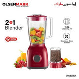 OLSENMARK 1.8L  2-in-1 Multifunctional Blender & Grinder for Ice Crushing Chopping Coffee Grinding Smoothie Maker with 2 Speed Control Stainless Steel Blades 650W - Imported from UK