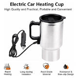 Car Heating Travel Mug 16oZ, 12V Stainless Steel Electric Insulated Thermos with Car Charger for Heating Water, Coffee, Tea, Milk - Imported from UK