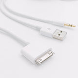 30 Pin to AUX USB 1.5M 30 Pin Charger Dock to 3.5mm Car AUX Audio USB Charger Cable Data Sync Transfer & Charging - Imported from UK