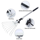 Garden 9-Teeth Leaf/Grass/Weed Rake, Telescopic Adjustable Retractable Metal Gardening Leaves Rake with Ergonomic Handle for Outdoor Patio Lawn Yard Cleaning (Container Product Without Box) - Imported from UK