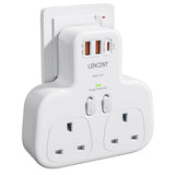 LENCENT 2 Way Plug Adaptor With 3 USB Slots, PD 20W Type-C & 2 USB-A QC 3.0, UK Surge Protected 13A 3250W Plug Extender Socket for Home, Kitchen, Office - Imported from UK