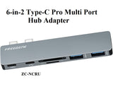 FREEGENE 6-in-2 Dual USB-C Pro Aluminum Multi-Port Hub Adapter For MacBook Pro 13" & 15", 1*Thunderbolt 3 Port, SD/Micro SD/TF Card Reader, 2*USB 3.0 Ports & 1*USB C Port - Imported from UK