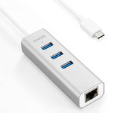 Anker USB-C to 3-Port USB 3.0 Hub With Ethernet Adapter Aluminum Portable Data Hub with 10/100/1000 Mbps - Imported from UK