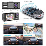 3-Channel Car Dash Cam, 3 Camera Lens Car DVR, HD 1080P Front & Rear Inside Dash Cam, Dual Lens Video Recorder Black Box 24H Parking Monitoring Night Vision - Imported from UK