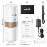 AICOK 2 in 1 Rechargeable Espresso Machine, Lightweight Perfect Automatic Capsule Portable Coffee Maker with Reusable Cup Filter, Self-Cleaning Function, Car Lighter (Stainless Steel) - Imported from UK