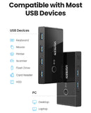 UGREEN 2 In 4 Out USB 3.0 Sharing Switch Box, 5Gbps High-Speed Peripheral Sharing Switcher for 2 Computer, Share Mouse Keyboard Compatible with Laptop Scanner Printer with 2 Pack of Cable - Imported from UK