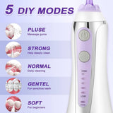 Leominor 300ml Water Flosser, Portable Oral Irrigator with 4 Tips 5 DIY Modes IPX7 Waterproof Rechargeable Water Dental Flosser (Without Box) - Imported from UK