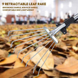 Garden 9-Teeth Leaf/Grass/Weed Rake, Telescopic Adjustable Retractable Metal Gardening Leaves Rake with Ergonomic Handle for Outdoor Patio Lawn Yard Cleaning (Container Product Without Box) - Imported from UK