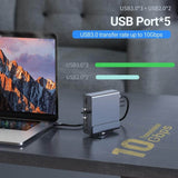 15 in 1 USB-C Docking Station 4K HD Vertical Hub with Triple Monitor 4K Display, Dual HDMI+DP, 5xUSB 3.0/2.0, PD 3.0, RJ45, SD/TF 3.0, 3.5 Audio  - Imported from UK