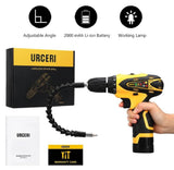 URCERI Brand New Cordless Electric Drill Driver Kit 16.8V 2000mAh Lithium-ion Battery 18+1 Keyless Clutch 2-Speed Driver with Built-in Front LED 16pcs Bits Magnetic Tip Holder & Flexible Shaft - Imported from UK