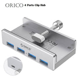 ORICO Aluminum Alloy USB 3.0 4 Ports Clip Hub USB Splitter with Extra Power Supply Port & USB Data Cable for iMac/Laptop/PC - Imported from UK