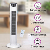 ANSIO 36" Tower Fan with Remote For Home & Office, 7 Hour Timer, 3 Speed & 3 Wind Modes Oscillating Fan - Imported from UK