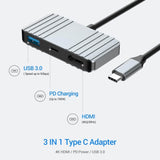 Hoplaza USB C to HDMI Adapter, 3 in 1 USB Type C Hub Adaptor PD Charging Port, USB 3.0 Port, 4K 30Hz HDMI - Imported from UK