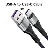 USB A to USB C 3M Cable Nylon Braided Type C Fast Charging Cable - Imported from UK