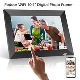 PODOOR 10.1" WiFi Digital Photo Frame, Touch Smart Electronic Picture Frame 1280 x 80 with 16GB Memory Automatic Rotation Adjustable Brightness iOS & Android App - Imported from UK