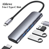 Ablewe 5 in 1 USB C Hub, Aluminum USB C to HDMI 4K Adapter with 3 USB 3.0 Ports, 100W Power Deliver(PD) for MacBook Pro, XPS & More USB C Devices - Imported from UK