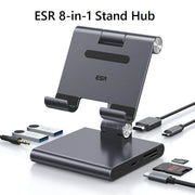 ESR 8-in-1 Portable Stand Hub USB-C Hub with Adjustable Stand 100W PD Charging 2 USB 3.0 Ports 4K HDMI 3.5-mm Jack SD/microSD Card Slots Compatible with USB-C iPads - Imported from UK