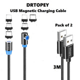 Drtopey USB Magnetic Charging Cable [2Pack 3ft] 3-in-1 Nylon Braided Magnetic Phone Charger Compatible with Micro USB /Type C / 8-Pin Device - Imported from UK