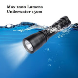 CrazyFire Scuba Diving 1000 Lumens LED Flashlight, 100M Underwater Waterproof Diving Torch Flashlights with 4 Light Modes, Battery & Charger for Outdoor Water Sports Fishing Camping - Imported from U