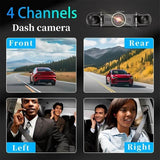 EUIOOVM Car Black Box DVR Dash Cam, 360-Degree Panoramic Car DVR, Full HD 1080P, 4 Channel Video Recorder, WiFi, GPS, G-Sensor, Front, Rear, Left and Right Vehicle Cameras, Loop Recording, WDR, Night Vision, 64GB Card Included - Imported from UK